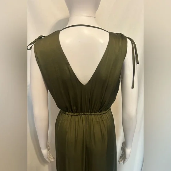 Banana Republic Sz 10 Forest Green Silk Maxi Dress Fairycore Forest Witch Siren - Picture 6 of 12
